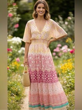 NWT House of Harlow 1960 Floral Metallic Maxi Dress
